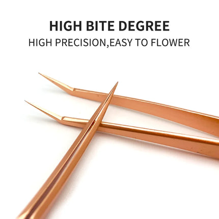 New Professional Fiber Tip Tweezers Rose Gold Lashes Tweezers Stainless Steel Eyelash Extension Tweezers Makeup Tools