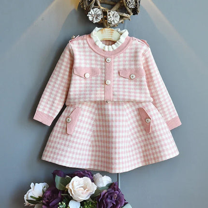 Fall toddler girl sweaters  2022 new warm knitted shirt suit skirt Korean fashion autumn winter clothes children's two piece set