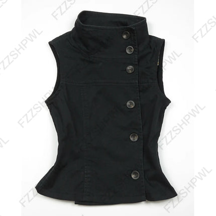 Y2K Harajuku Womens Crop Top Sexy Slim Casual Button-Down Sleeveless Turtleneck T-Shirt Goth Punk Rock Hip Hop Hottie Streetwear