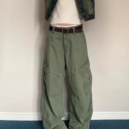 Retro American Multi-Pocket Pleated Work Pants Men's Loose Straight Leg Slimming Wide Leg Long Trousers for Men And Women
