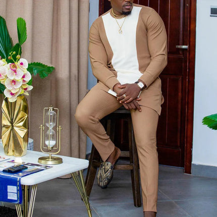 African Traditional Man Outfit Men 2PCS Suits Long-sleeved Round Neck Male Sets Shirt Top Pant Ethnic Style Casual Wear clothing