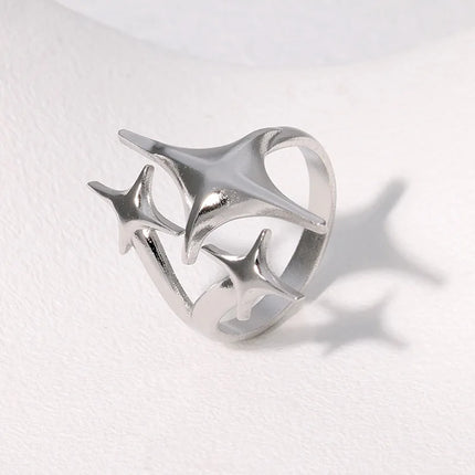 Stainless Steel Ring Punk Vintage Y2K Cross Star Open Rings for Women Fashion Couple Jewelry Gift Simple Senior Sense Adjustable
