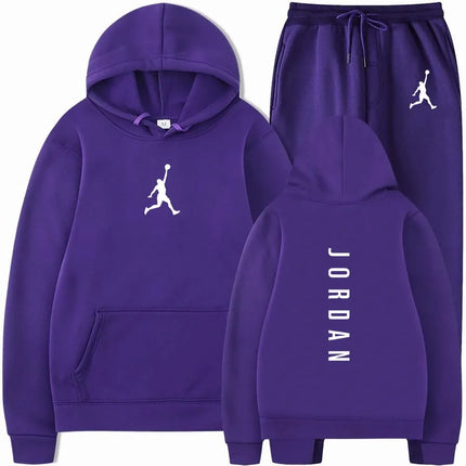 Autumn Wintern Mens 2-Piece Tracksuit Jordan Print Hoodie + Joggers Set Casual Sportswear for Gym Workout Basketball Daily Wear