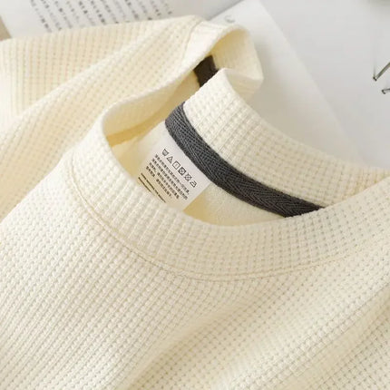 Men's Summer Waffle Round Neck Short Sleeve T-Shirt Comfortable Breathable Short-Sleeved Top for Casual Wear