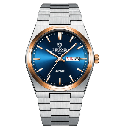 BINBOND  Luxury Men Quartz Watch Waterproof Date Week Luminous Wristwatch Stainless Steel Men's Watches Male Clock Sports Reloj