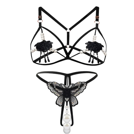 2 Piece Lace Stitching Bra Panties Adult Sexy G-string Underwear Set Open Perspective Embroidered Erotic Bra Porn Daring Briefs