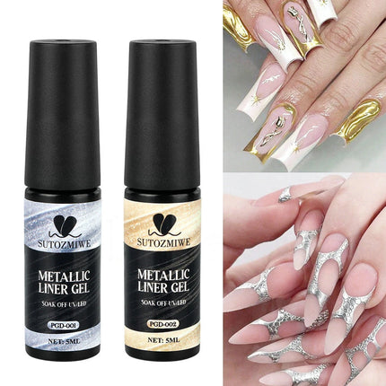 5ml Metallic Gold Silver Nail Liner Polish Mirror Chrome Effect Painting Nail Gel Polish 3D French Soak Off UV/LED Striper Gel @
