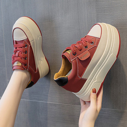 Fujin 9cm 3 inch comfortable platform sneakers for women Genuine Leather Women Vulcanized Shoes Platform High Heels Casual Shoes
