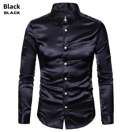 Amazon Spring Autumn Men's Long Sleeve Shirt Casual Fashionable Shiny Interior Top Men's European Style Foreign Trade Shirt