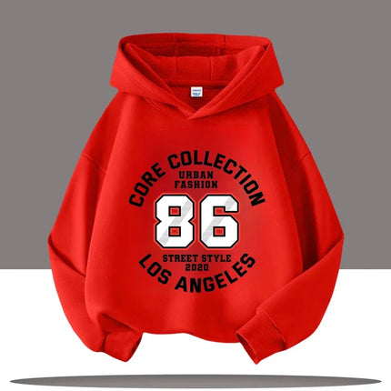 New Autumn Winter Retro Digital  Cartoon Letter Printed Children's Hooded Sweatshirt Boy Girl Pullover Casual Fashion Kid Hoodie