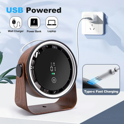 Large Capacity Rechargeable Desktop Fan 5000 mAh Mini Table Fan with 5-Speed 360° Rotation Wall-Mounted with Night Light