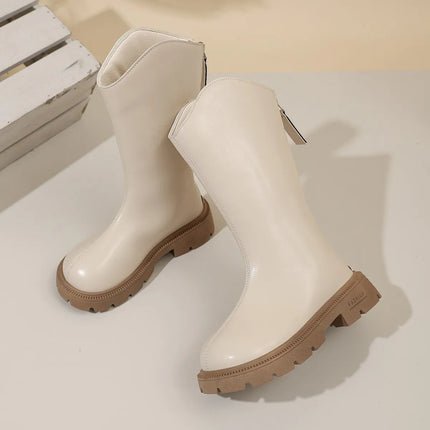 Children Knee Length Boots New 2025 Autumn Student Girls Princess Boots Kids Zipper Comfortable Non Slip Solid Color Long Boots