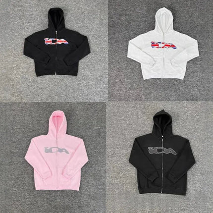 2025European and American Fashion New Trend Letter Print Fleece Loose Casual Zipper Unisex Hooded Sweatshirt Jacket