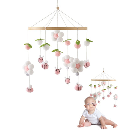 Baby Crib Bed Bell Rattle Toy 0-12 Months Wooden Mobile Cartoon Bee Bed Bell Hanging Toy Holder Bracket Infant Crib Bracket Gift