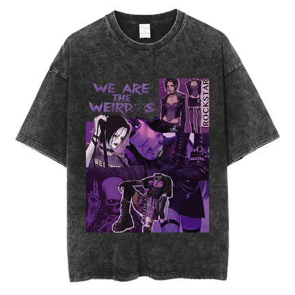 Japanese Anime Nana Osaki Print Vintage Washed T-shirt Harajuku Streetwear Graphic T-Shirt Summer Short Sleeve Cotton T-shirt