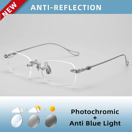 Designer Pure Titanium Fashion Square Frames Frameless Optical Blue Light Prescription Glasses Myopia Hyperopia For Men Women