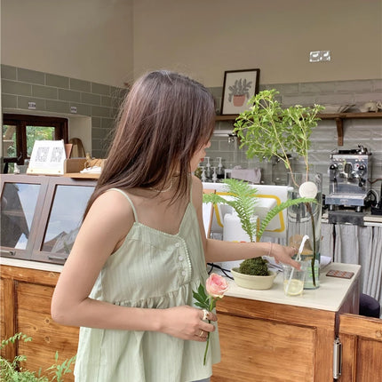 Pure Cotton Mini Strap Vest Women's Youthful Solid Color Versatile Sweet First Love Sle Casual Comfortable Top