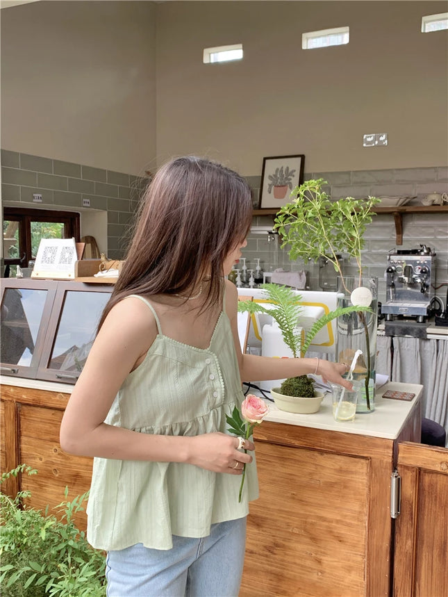 Pure Cotton Mini Strap Vest Women's Youthful Solid Color Versatile Sweet First Love Sle Casual Comfortable Top