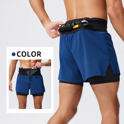 Mens Summer Running Shorts Double Layer Fake Two Piece Marathon Fitness Basketball Hiking Quick Dry Breathable Outdoor Sports