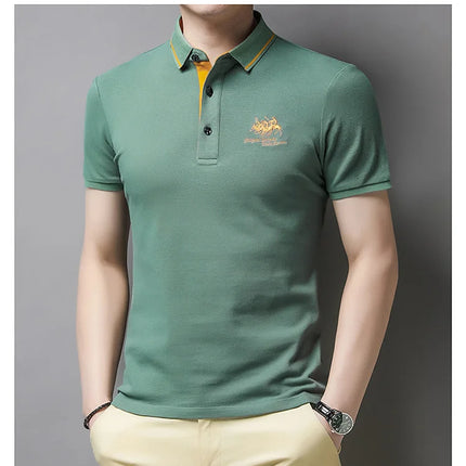 Summer New Men's Embroidered Polo Collar 100% Cotton Short-Sleeved Polo Shirt Fashion Solid Color Casual Top T-shirt M-4XL