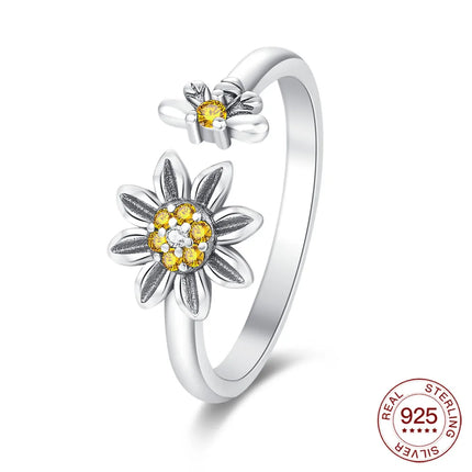 New Rings 925 Silver Ring Original Five-Petal Clover Blue Lotus Ring For Women Luxury Zircon Simple Finger Ring Jewelry Gifts