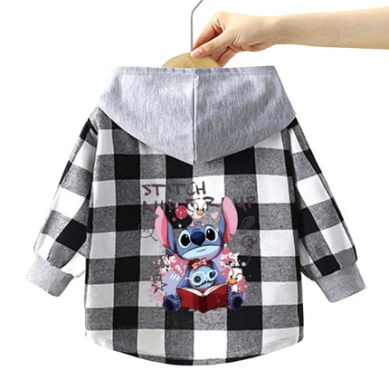 Children's stitch Hooded Shirts Kids blouse Boys Plaid Shirts Coat for Spring Autumn Girls Long-Sleeve Jacket Bottoming Clothing
