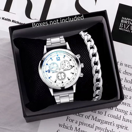 1/2PCS Men's Business Watches Fashion Men's Steel Band Quartz Watch with Bracelet (Box not Included)