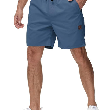 Summer Men's Casual Golf Shorts with Zipper Pockets Cotton Drawstring, Stretch Waist Sport Shorts for Outdoor Sport