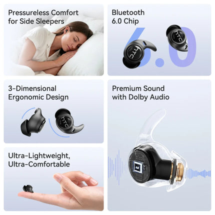 HTC NE76 Bluetooth Earphones, AI Translator Earbuds Mini Invisible Sleep Earbuds Soft Wireless Headphones Orange