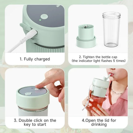 Handheld Juicing Cup Electric Fruit Juicer Rechargeable Wireless Blender Mini Juice Mixer With Straw 6 Blades Juicer Bottle