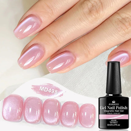 MSRUIOO 8ml Pink Cat Eye Magnetic Gel Nail Polish, Holographic Rainbow Varnish DIY Home Salon Festive Gift  For Valentine's Day
