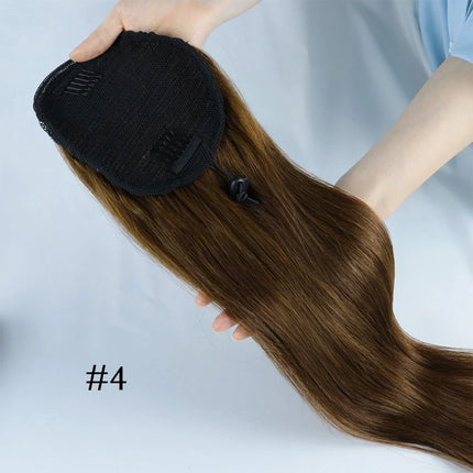 Straight Ponytail Human Hair Extension With Clip In Drawstring Ponytail Straight Brazilian 100% Human Hair Natural Clip Ponytail