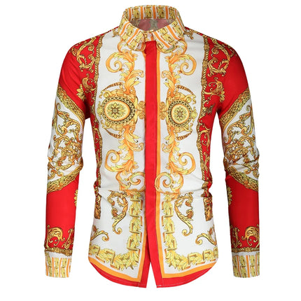 2023 New Men's 3D Digital Print Fashion Slim Fit Long Sleeve Shirt Smooths Your Silhouette Cross-Border Wholesale