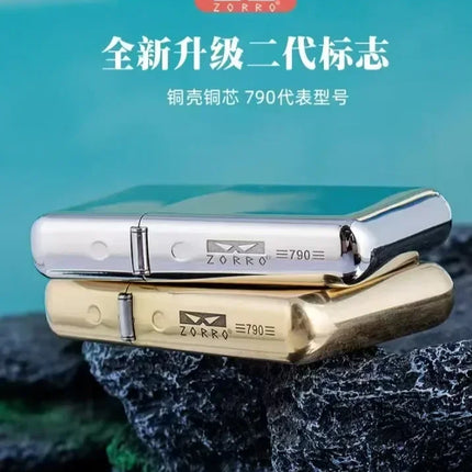 ZORRO 790 Genuine Ultra-thin Windproof Original Copper Lighter Double-sided Engraved Wheel Lighter Lighter Men's High-end Gifts