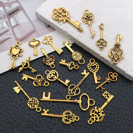 20/100pcs Mini Key Series (Includes Antique Gold/Bronze/KC Gold/Bright Silver Finishes) - Ideal for Handmade Jewelry Crafting"