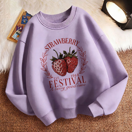 2026 Children's Sweatshirt Pullover Spring Strawberry Design Printed Crew Neck Graphic Print Hoodie Boy/Girl Kids Hoody
