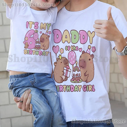 Capybara Girl Anime Cotton T-shirt Kids Cartoon Cute Top Number 1-10 Pattern Print Tee Summer Birthday Party Clothing Gifts 2025