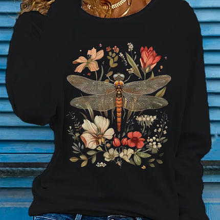 Women's Autumn and Winter 100% Pure Cotton Fashionable Casual Heart-Shaped Printed Round Neck Long-Sleeved T-Shirt Top