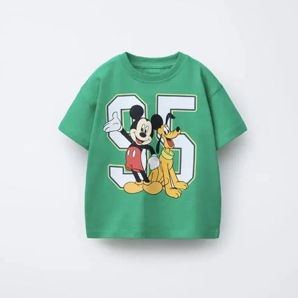 Pure Cotton Children's T-shirt 2026 Summer Trendy Cartoon Print for Boys and Girls Casual Parent-child Short-sleeved Top