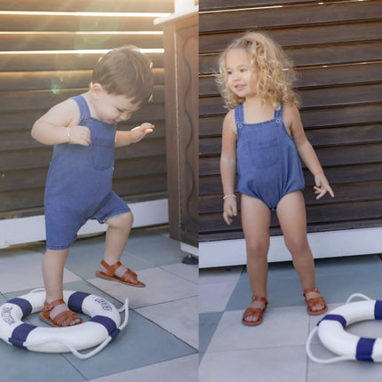 AP SS26 blue denim collection kids boys girls spring summer fashion jeans pleated skirt jumper shirt family clothing clothes