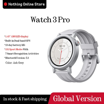 Global Version CMF Watch 3 Pro 1.43"AMOLED Dual-Band GPS Bluetooth call IP68 Built-in Dual-band GPS   13-day battery life