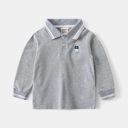 Kids Boys Long Sleeve Tees RAISE Spring 2026 Infant Babys Boys Polo Shirts Loose Bear Embroidery Striped Children Boys Pullovers