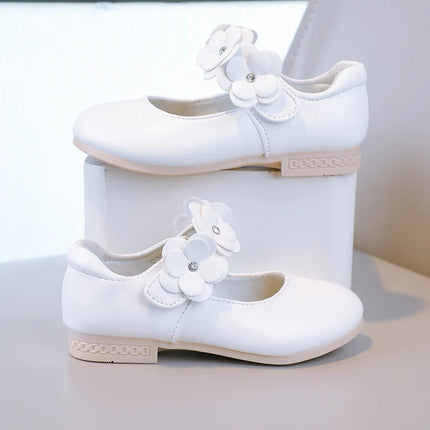 Autumn Girl's Mary Janes Appliques Low Heel Beautiful Kids Princess Shoe Three Colors Pointed Toe Breathable Children Shoe 26-36
