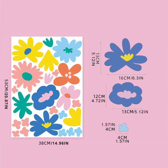 Bohemian Floral Self-Adhesive PVC Flower, Easy Peel and Stick Vibrant Multicolor Irregular Shapes for Kids' Room Decor Wall Art