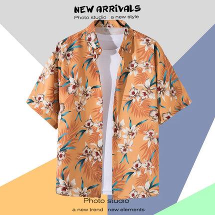 New Summer Casual Short Sleeved Shirt Korean Version Fashionable Men's And Women's Loose Collar Hawaiian Seaside Flower Shirt