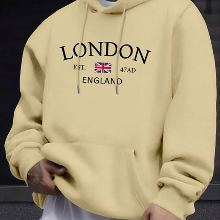 Stylish London England Flag Print Hoodie - Fashion Hoodies for Men with Long Sleeve Comfortable Regular Fit