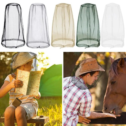 Lightweight Breathable Mesh Mosquito Head Net Anti-Mosquito Insect-Proof Hat Cover for Outdoor Camping Fishing