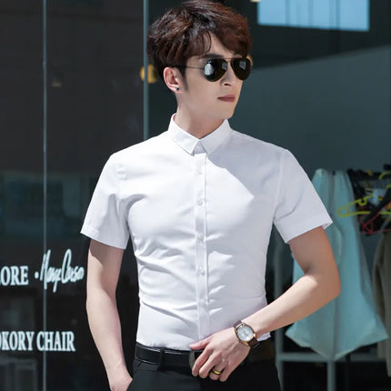 Slim Fit Long Sleeve Silk Men's Shirt Hong Kong Style Workwear Iron-Free Professional Shirt Youth Fashion Spring