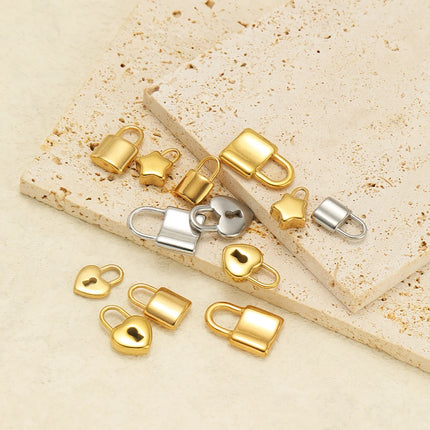 5pcs Gold Plated Stainless Steel Heart Lock Pendants Key Series Love Charms DIY Jewelry Making Necklace Bracelet Fittings Bulk