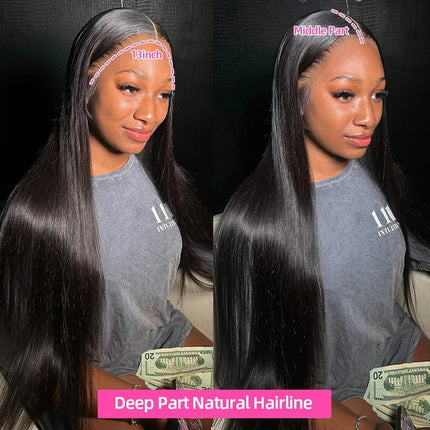 13x6 Lace Front Wigs Human Hair Pre Plucked Straight Human Hair Wig 200% Density HD Lace Frontal Wigs for Women Natural Black